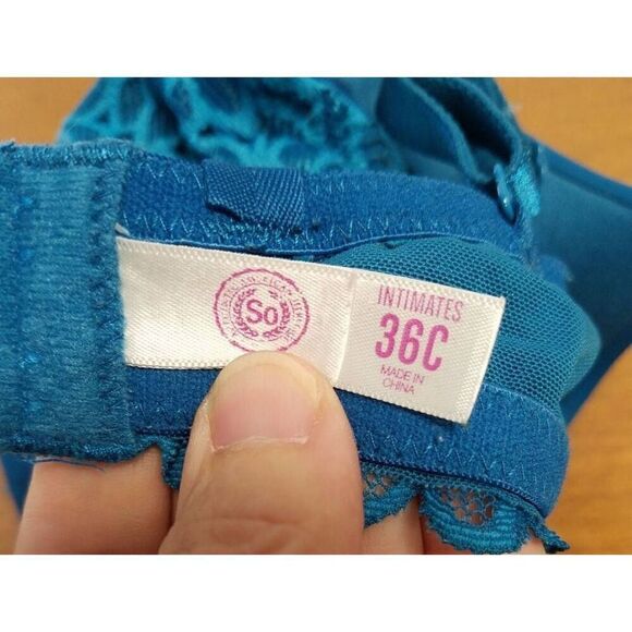 SET OF 2 36C Bras. 1-SO Aqua with lace wings. No underwire 1-no brand Navy space - Picture 4 of 11